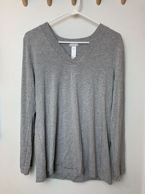 Hanro of Switzerland Gray V-Neck Long Sleeve Lounge Top Size S